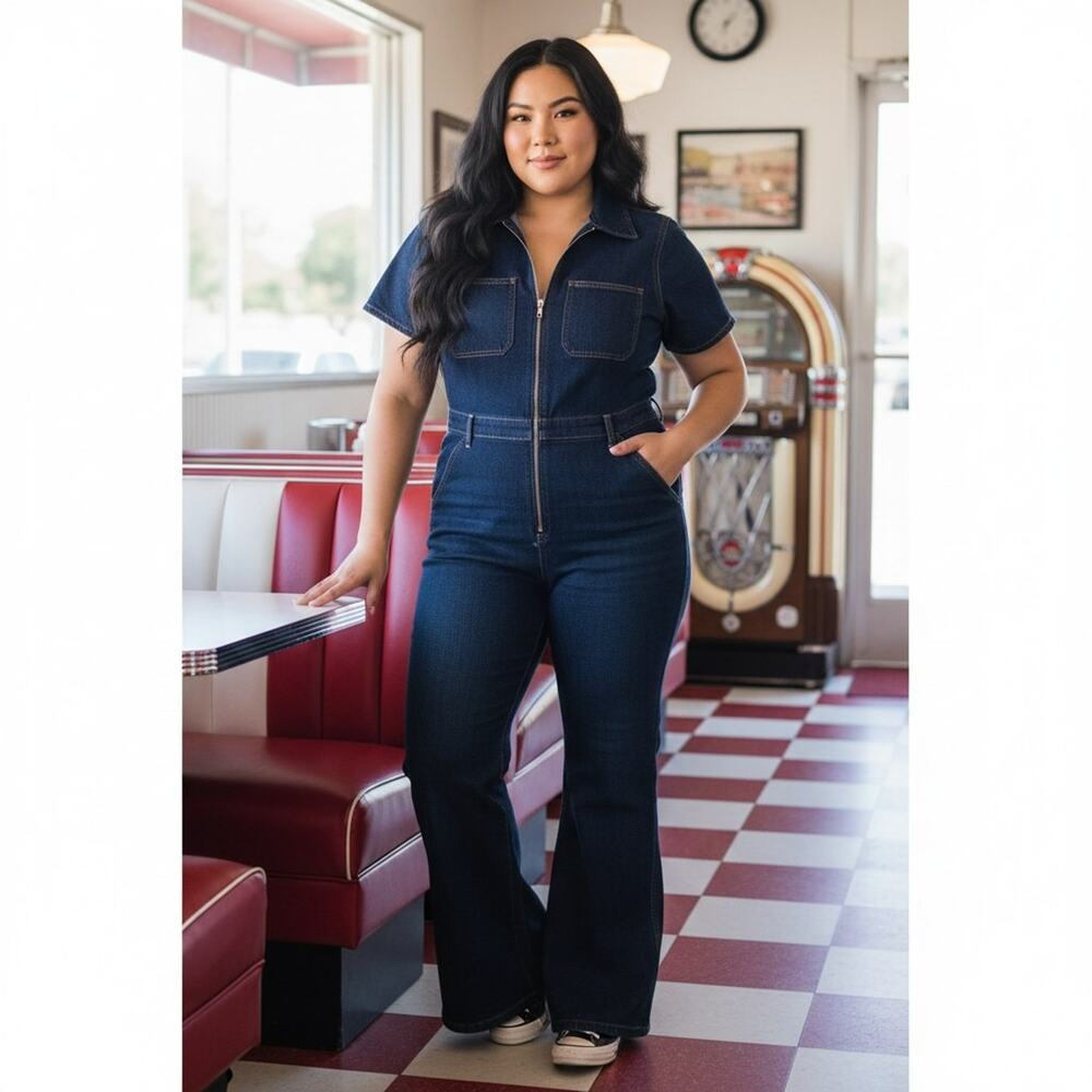 Rockabilly utility jumpsuit plus GabiFresh Mariah Denim Fashion to Figure Sz 2